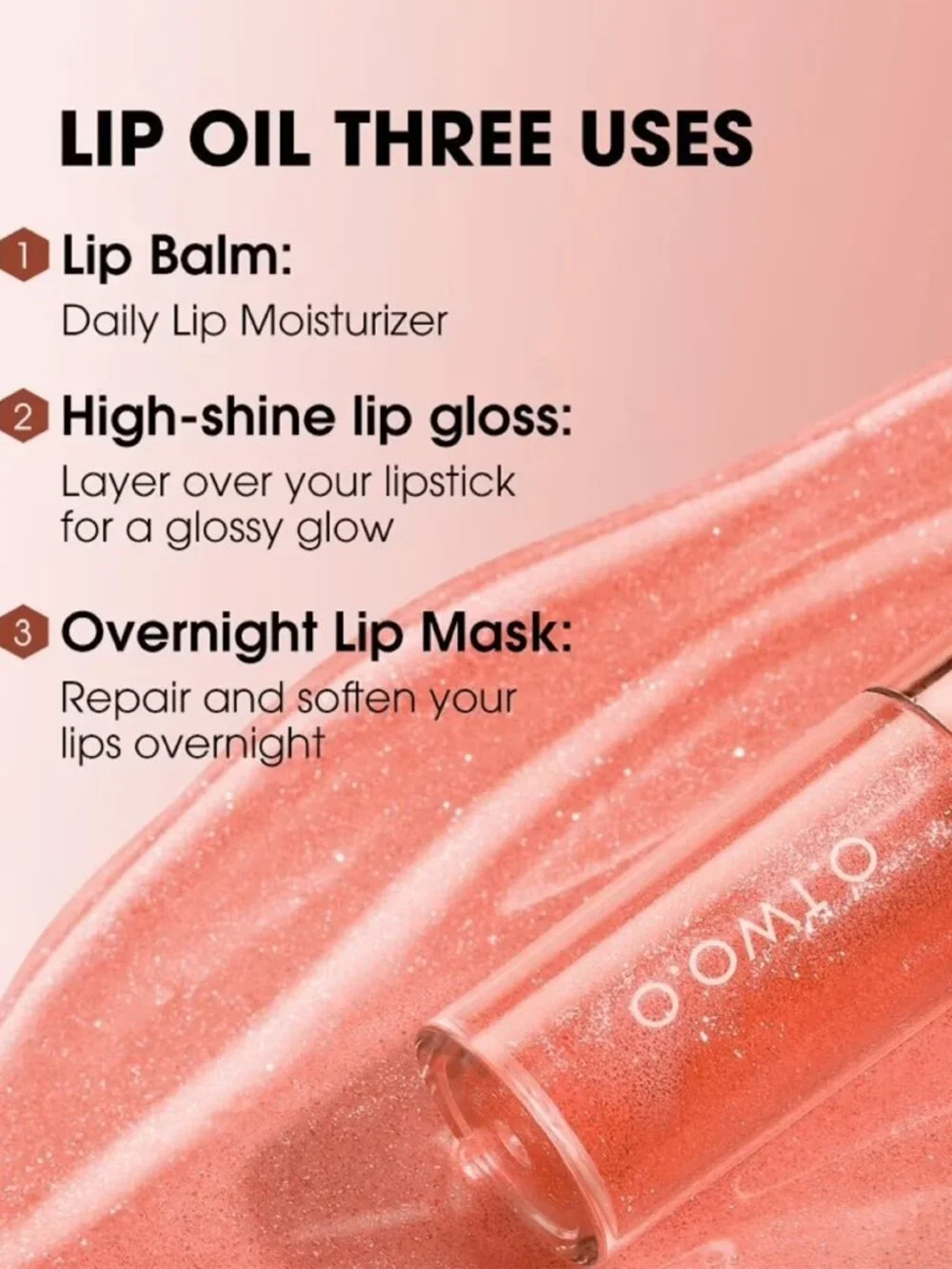 O.TWO.O Hydrating Lip Oil Gloss – Moisturizing Lip Care, Glossy Rosewood Finish
